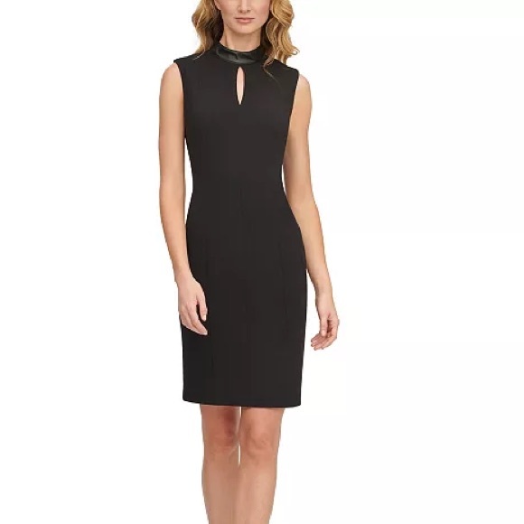 Calvin Klein Faux-Leather-Trim Sheath Dress NWT - Picture 2 of 11